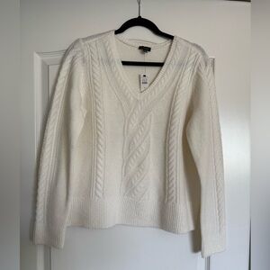 NWT Talbots V-Neck White Cable Knit Sweater Sz M